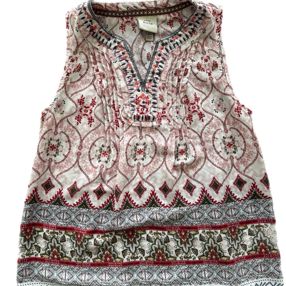 Knox Rose Sleeveless Blouse with Red and Green Embroidery